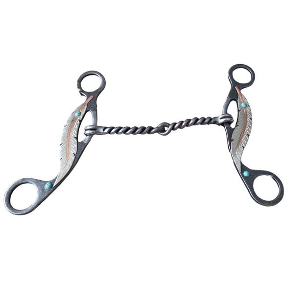 Feather twisted snaffle‎ gag bit silver copper turquoise accents 6